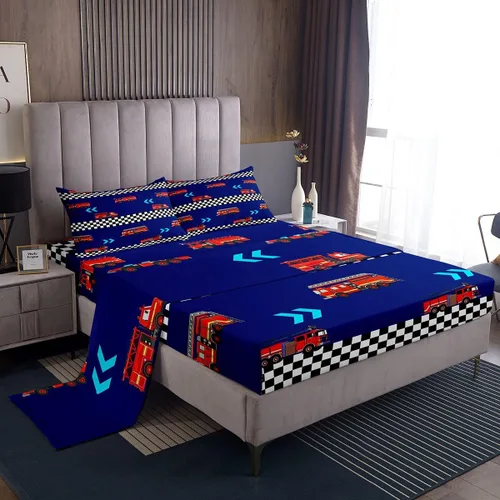 Miniatura 32 de Juego de sábanas para cama de coche de bomberos, juego de sábanas de coche de policía con bolsillo profundo, sábana bajera ajustable para decoración