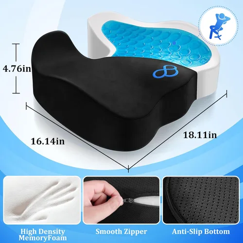Miniatura 5 de CushyOasis Cojín de Asiento, Cojines de Gel para Silla, Cojines para Silla de Oficina, Parte Inferior Antideslizante y Funda Extraíble Cojín