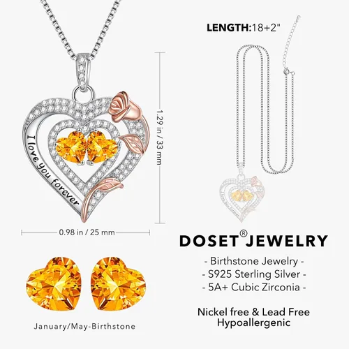 Miniatura 3 de Valentines Day Gifts - Sterling Silver Rose Heart Birthstone Necklace Anniversary Birthday Christmas Mothers Day Gifts - Women Jewelry Gifts for
