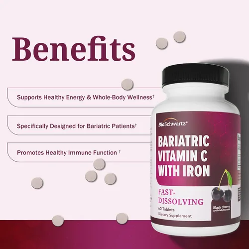 Miniatura 4 de BioSchwartz Vitamina C bariátrica con hierro 45 mg tabletas masticables – 30 porciones, 60 tabletas – Suplemento de hierro bariátrico sin azúcar