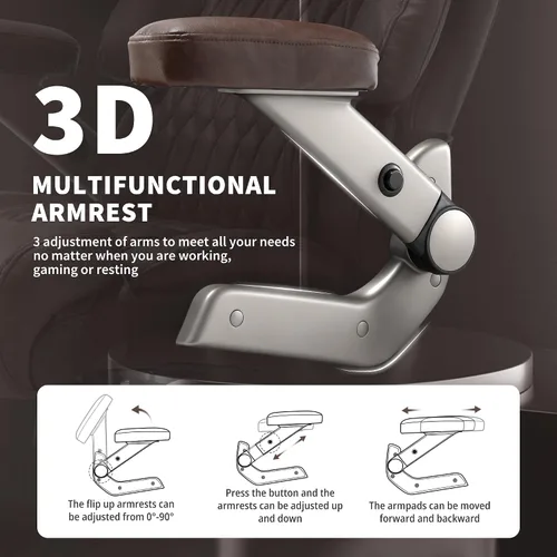 Miniatura 6 de Silla de oficina grande y alta 700lbs - Silla ejecutiva de escritorio de computadora grande con respaldo alto y brazos abatibles 3D, soporte lumbar