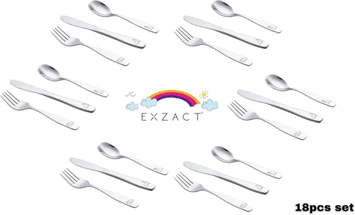 Miniatura 2 de Exzact Cubiertos para niños, 18 piezas, utensilios para niños pequeños, 6 tenedores, 6 cuchillos, 6 cucharas, aptos para lavavajillas, 2 años
