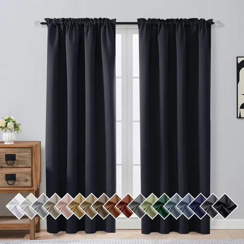Miniatura 114 de OVZME Cortinas opacas turquesa para tratamiento de ventanas pequeñas, cortinas cortas con bloqueo de luz para ventana de cocina sobre el fregadero