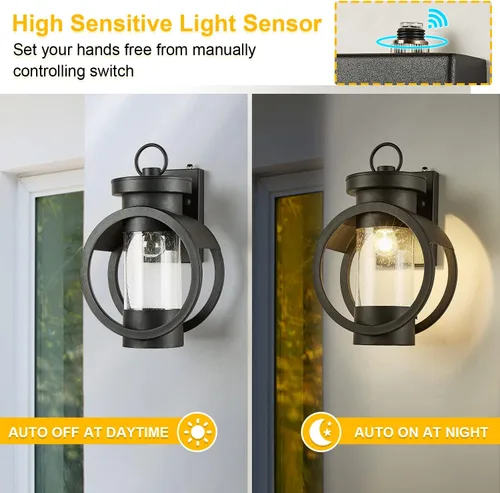 Miniatura 5 de Lámpara de pared industrial con sensor de atardecer a amanecer, moderna lámpara de pared exterior impermeable, lámpara de pared exterior negra mate