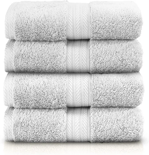 Toallas de mano blancas – Juego de 4 toallas de mano para baño – Toallas de 100% algodón para baño y cocina – Toallas ultrasuaves de secado rápido –