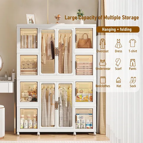 Miniatura 4 de Organizador portátil de almacenamiento de armario para ropa, organizador de armario plegable de plástico con puerta magnética transparente