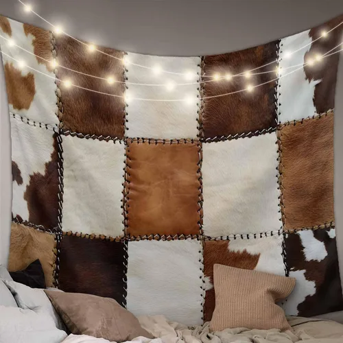Tapiz para colgar en la pared, tapices estéticos de piel de vaca, estampado de piel de vaca de granja, tapiz marrón para dormitorio, sala de estar,