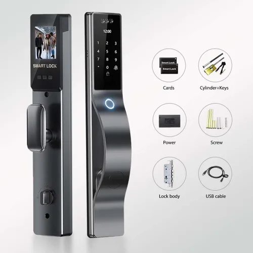 Miniatura 9 de Cerradura de puerta inteligente con cámara: reconocimiento facial 3D, cerradura de puerta sin llave con huella digital biométrica, código de acceso