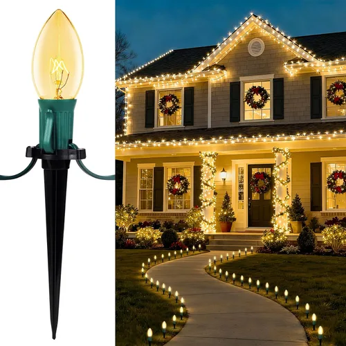 C9 Christmas Lights Outdoor, 25.7 Ft 20 Bulbs Christmas Pathway Lights, Waterproof Walkway Lights for Outside Driveway Sidewalk Outdoor Decorations