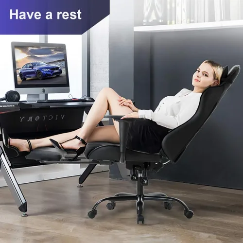 Miniatura 2 de Silla ideal para oficina, para jugar en línea, ergonómica, giratoria, respaldo alto, silla de carrera, con reposapiés, soporte lumbar y reposacabezas