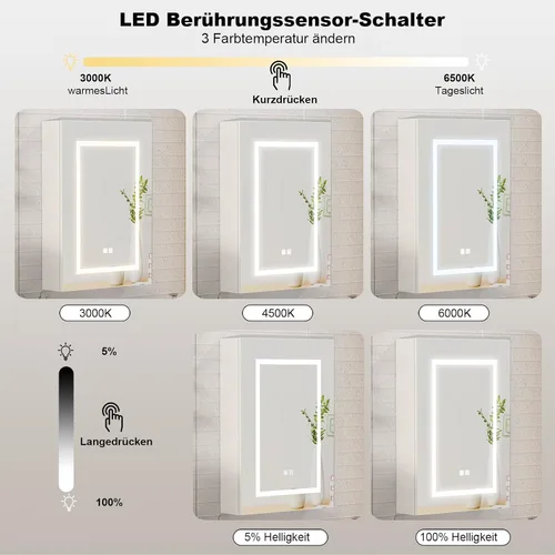 Miniatura 3 de Espejo de botiquín iluminado para baño, botiquín LED con desempañador, montado en la pared, espejo de baño LED con almacenamiento, 20 x 28 pulgadas