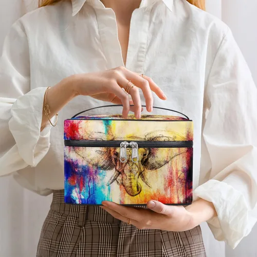 Miniatura 2 de Bolsa de maquillaje grande de elefante para mujer, bolsa de cosméticos de viaje, bolsa de maquillaje portátil para botellas, pinceles, lápiz labial
