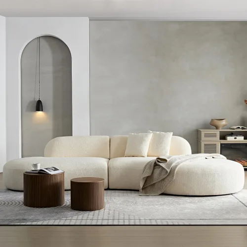 Miniatura 12 de Sofá seccional curvo de 135.4" (344 cm), sofá chaise moderno y cómodo tapizado en bouclé, sofá seccional modular de espuma viscoelástica de asiento