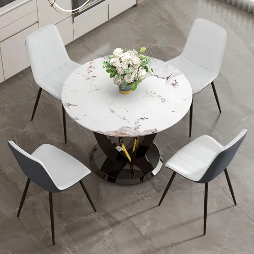 Miniatura 31 de JUFU Juego de mesa de comedor redonda para 4, mesa de comedor de 48 pulgadas con mesa de mármol sintético y 4 sillas tapizadas, moderno juego