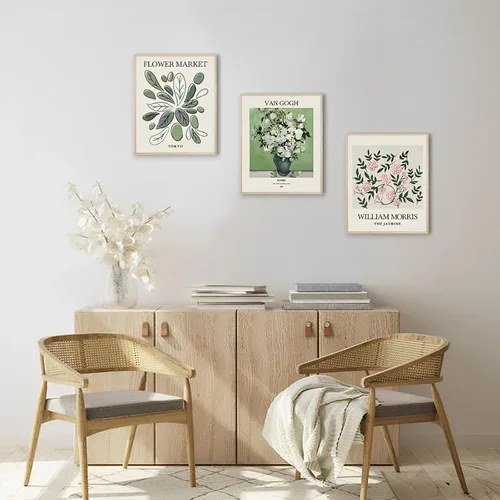 Miniatura 5 de Juego de 6 piezas de arte abstracto bohemio para pared, impresiones modernas de flores y lienzo Matisse verde salvia, sin marco, de 8 x 10 pulgadas