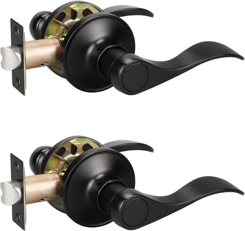 Miniatura 18 de KNOBWELL Paquete de 8 pomos de puerta color negro mate para interiores para dormitorio/baño, manijas de puerta de privacidad con cerradura de giro