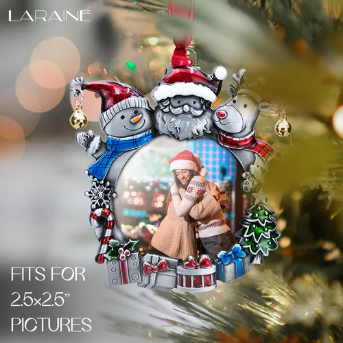 Miniatura 5 de Adornos de árbol de Navidad Laraine – Juego de 3 piezas colgantes decorativos, regalo de recuerdo navideño 2025, colgante con inserto de marco