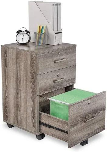 Miniatura 10 de Bonnlo - Archivador de madera con 3 cajones, cerradura y ruedecillas, en roble