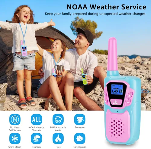 Miniatura 4 de Topsung Walkie Talkies para Niños de Largo Alcance Walkie-Talkie para Adultos Recargables Paquete de 4 con Cordón NOAA USB, Juguetes de Radio