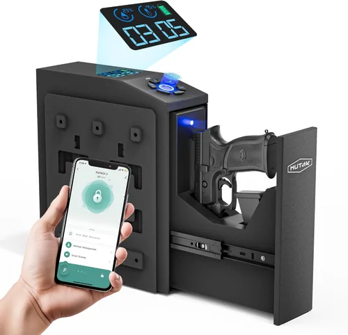 Miniatura 11 de Caja fuerte para pistola de mano, caja fuerte biométrica con apertura biométrica, 3 formas de acceso rápido con huella dactilar/código PIN/CLAVE