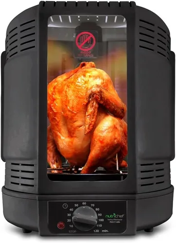 NutriChef Horno asador giratorio vertical de encimera, máquina rotativa para shawarma y kebab con pincho y soporte, torre de cesta, parrilla para