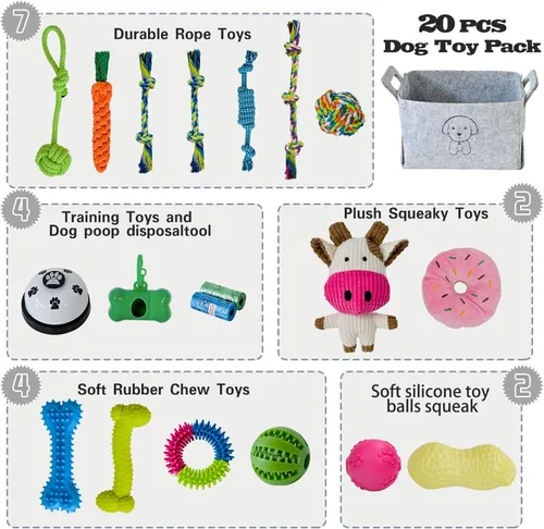 Miniatura 2 de MRSOHRET 20 Piezas Juguetes Masticables para Cachorros en Dentición, Juguetes Masticables para Perros con Juguete de Cuerda, Cepillo de Dientes