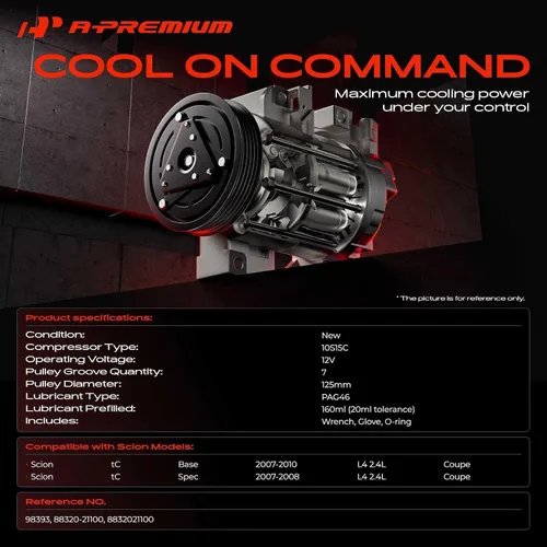 Miniatura 2 de A-Premium Compresor de aire acondicionado con embrague compatible con Scion tC 2.4L 2007-2010 Coupe, 10S15C Tipo de compresor