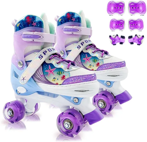 Miniatura 9 de Adjustable Kids Roller Skates for Girls and Boys Ages 3-5 5-8 8-12, All 8 Wheels of Girl's Skates Shine, Safe and Fun Illuminating for Outdoor Azul