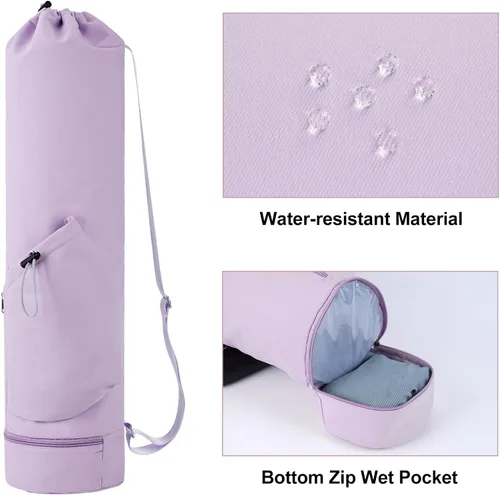 Miniatura 2 de sportsnew Bolsa para esterilla de yoga con bolsillo para botella de agua y bolsillo inferior para artículos mojados, bolsa de transporte para Púrpura