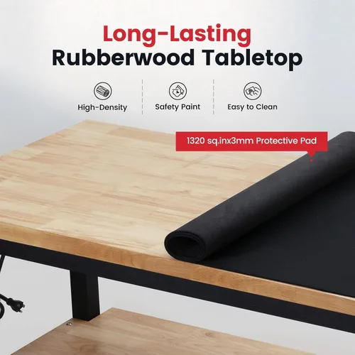 Miniatura 6 de ENJOYWOOD Mesa de trabajo para garaje de 60 pulgadas Banco de trabajo con almacenamiento Altura ajustable Tablero de madera de goma Banco de trabajo