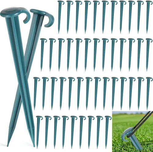 Vicenpal 50 Piezas Estacas de Jardín de Plástico de 7 Pulgadas para Inflables de Servicio Pesado Estacas de Jardín de Plástico para Tienda de Verde