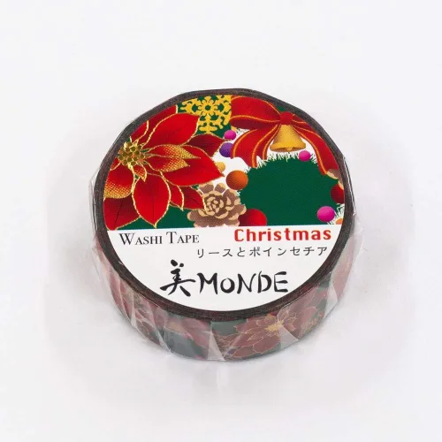 Miniatura 2 de Kamiiso - Cinta adhesiva Monde - Cinta washi (0.591 in) estampado de papel de aluminio - Corona de Pascua de Navidad - para álbumes de recortes