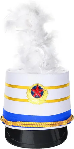Miniatura 9 de Kids Drum Band Hat with Feather Toy Soldier Hat Drum Major Hat Costume Ceremonial Hat Majorette Hat