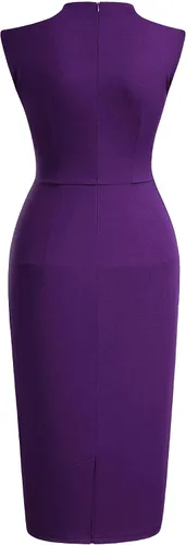 Miniatura 7 de Miusol - Vestido tubo de cóctel estilo retro de los años 1950, diseño con vuelos y medio cuello para mujer