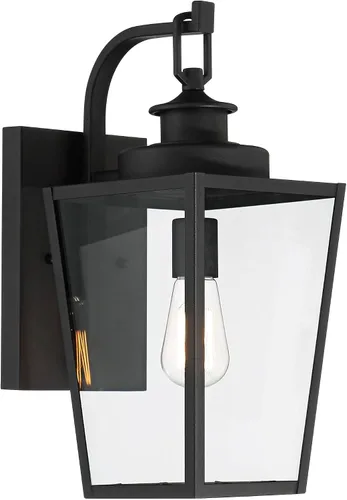 Miniatura 5 de Possini Euro Design Ackerly - Moderna lámpara de pared para exteriores, acero negro texturizado, paneles de vidrio transparente de 17 1/4 pulgadas