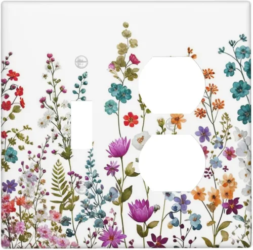 Miniatura 110 de Cubierta de Interruptor de Luz de 1 Gang con Flores Silvestres Bohemias, Hierbas, Floral, Decorativa, Planta Botánica, Naturaleza, Acuarela, Placa