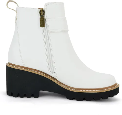 Miniatura 5 de Coutgo Botines de plataforma para mujer con suela de lengüeta tacón grueso cremallera lateral cómodas botas de combate de moda
