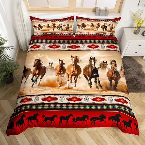 Miniatura 33 de Juego de funda de edredón con diseño de caballos, atrapasueños para niños, adolescentes, hombres, funda de edredón con estampado de caballos