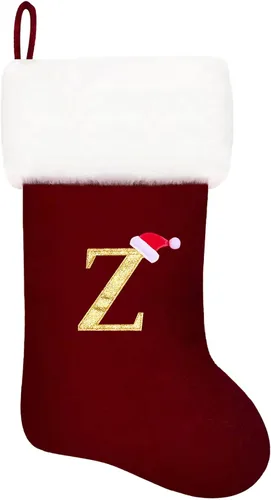 Miniatura 29 de Calcetines de Navidad bordados de 20 pulgadas con monograma, terciopelo negro con puño de felpa blanca supersuave, adornos clásicos para decoración