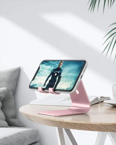 Miniatura 2 de [Versión actualizada de Solid] OMOTON Desktop Cell Phone stand Tablet Stand avanzada, 4mm de grosor de aluminio soporte para teléfono celular