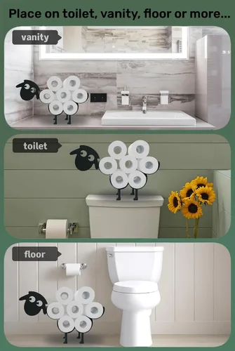 Miniatura 4 de Lindos soportes de papel de oveja, soporte de papel higiénico de metal negro, organizador decorativo de almacenamiento de papel higiénico
