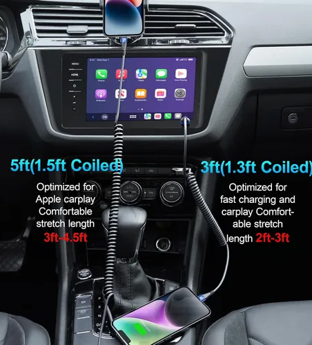 Miniatura 3 de Cable de carga para iPhone para automóvil de 3 pies, paquete de 2 cables Lightning enrollados, [certificado Apple MFi] cable de carga retráctil