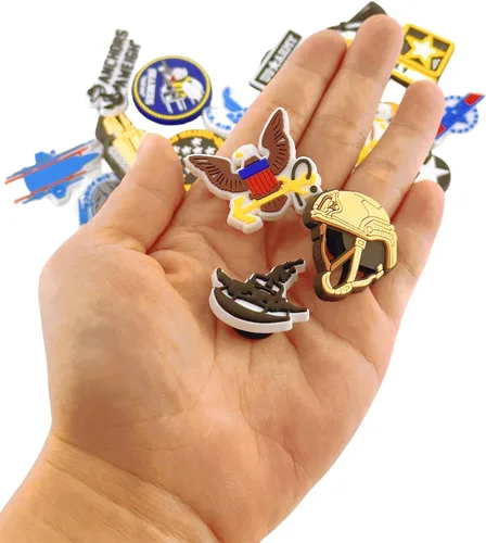 Miniatura 2 de 27 dijes para zapatos del ejército, azul marino y tanques, para hombres y mujeres, accesorios de pulsera para adultos estadounidenses, sandalias