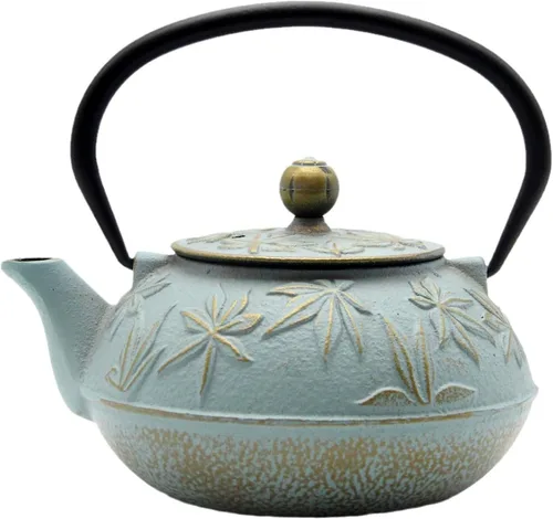 Miniatura 7 de Tetera de hierro fundido con infusor de acero inoxidable para estufa, recubierta con interior esmaltado, tetsubina japonesa con patrón de hojas