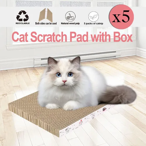 Miniatura 7 de 5 paquetes en 1 almohadilla para arañazos para gatos con caja, cartón rascador para gatos, reversible, cartón duradero reciclable, adecuado para que