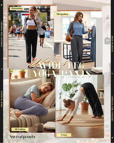 Miniatura 40 de Neer - Conjunto de 3 pantalones de yoga de pierna ancha para mujer - Pantalones deportivos cómodos, holgados, de cintura alta y casuales
