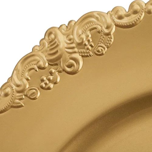 Miniatura 3 de Okllen Paquete de 12 Platos Base Dorados, Platos Base Redondos para Cena de 13" con Borde en Relieve para Catering, Boda, Decoración de Mesa