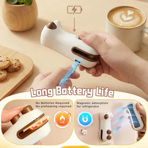 Miniatura 7 de Mini sellador de bolsas 2 en 1, sellador térmico recargable con cortador e imán, resellador portátil de bolsas de chips de mano para aperitivos