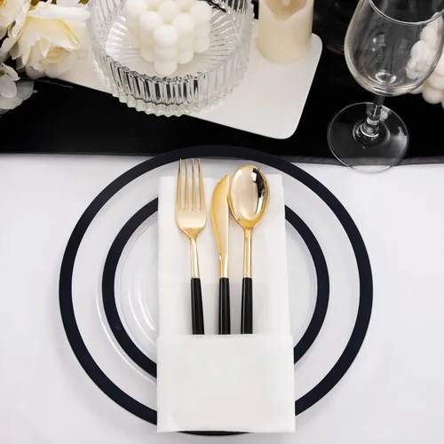 Miniatura 2 de U-QE 120 platos negros desechables para fiestas, platos transparentes y negros, desechables, resistentes, platos desechables elegantes, incluyen 60