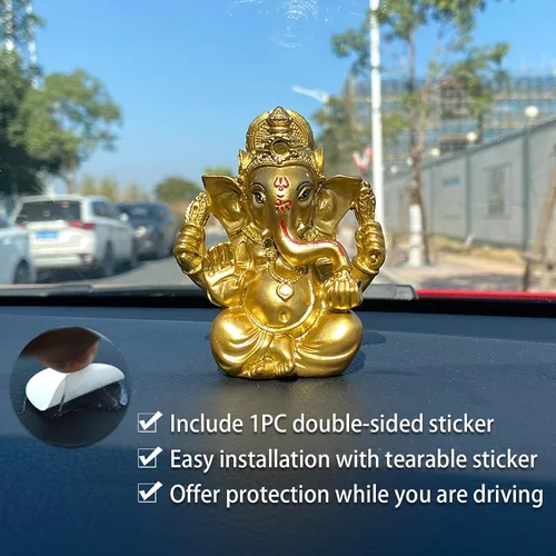 Miniatura 2 de alikiki Estatua de Dios indio Señor Ganesh – Dios hindú Golden Ganesha Figuras de ídolo para decoración de tablero de automóvil, regalo hindú indio